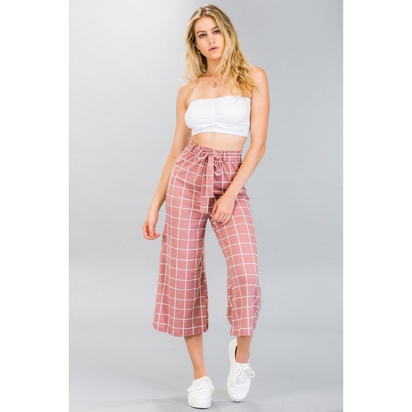 STRIPED CAPRI CULOTTES in Mauve Pink - Picture 1 of 4